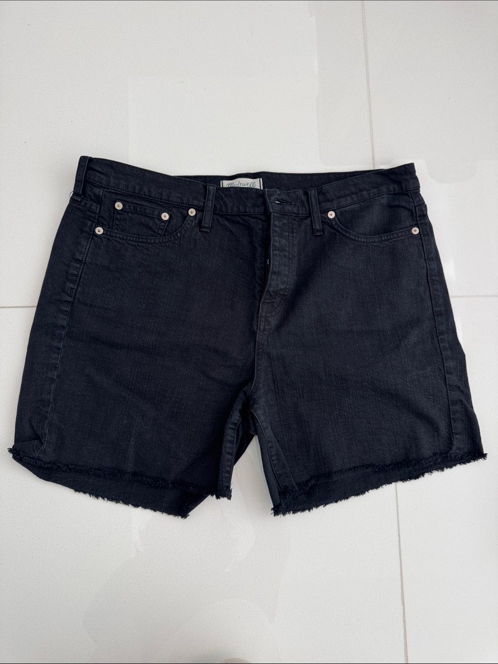 Madewell Black Denim Frayed Hem Jean Shorts